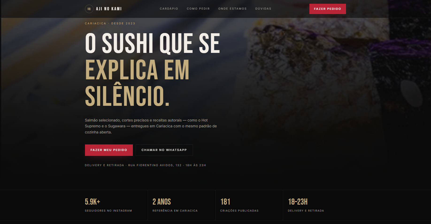 Site Aji no Kami exibido em um notebook